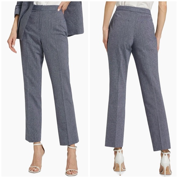New Elie Tahari Saige Cotton Trouser Pants High Rise Navy Blue Check Sz 10 - Picture 1 of 14